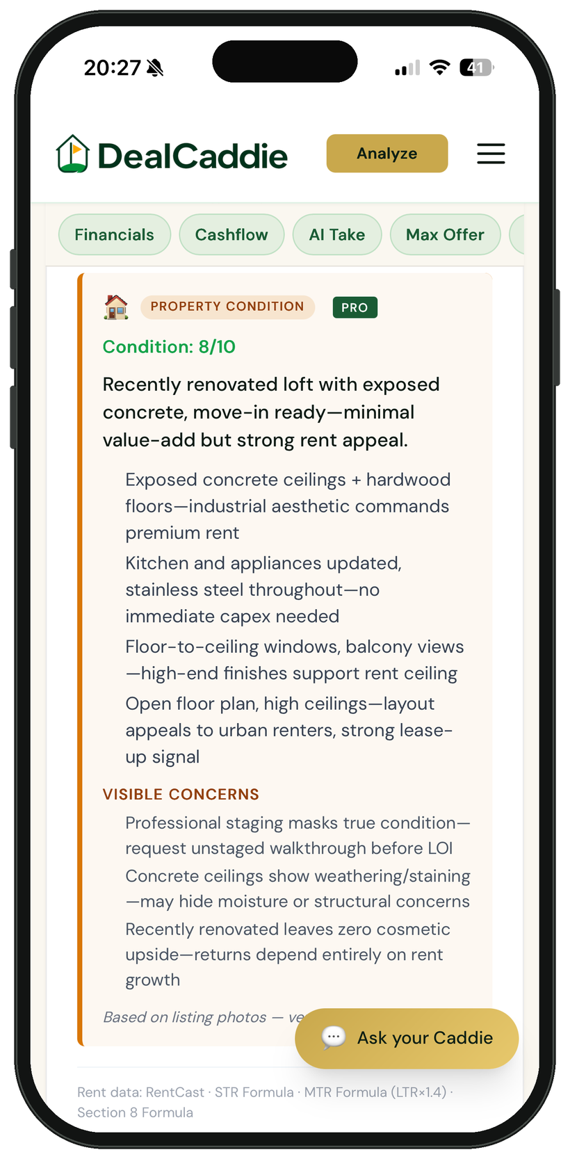 DealCaddie photo intelligence flagging property condition from listing photos