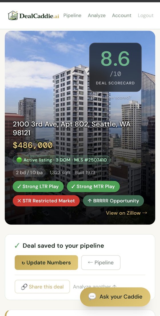 DealCaddie mobile analysis preview